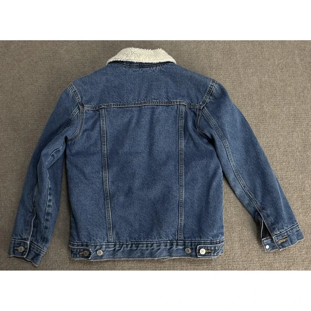 Vintage Old Navy Jacket Youth XL‎ 14-16 Blue Denim Sherpa Lined Button Winter